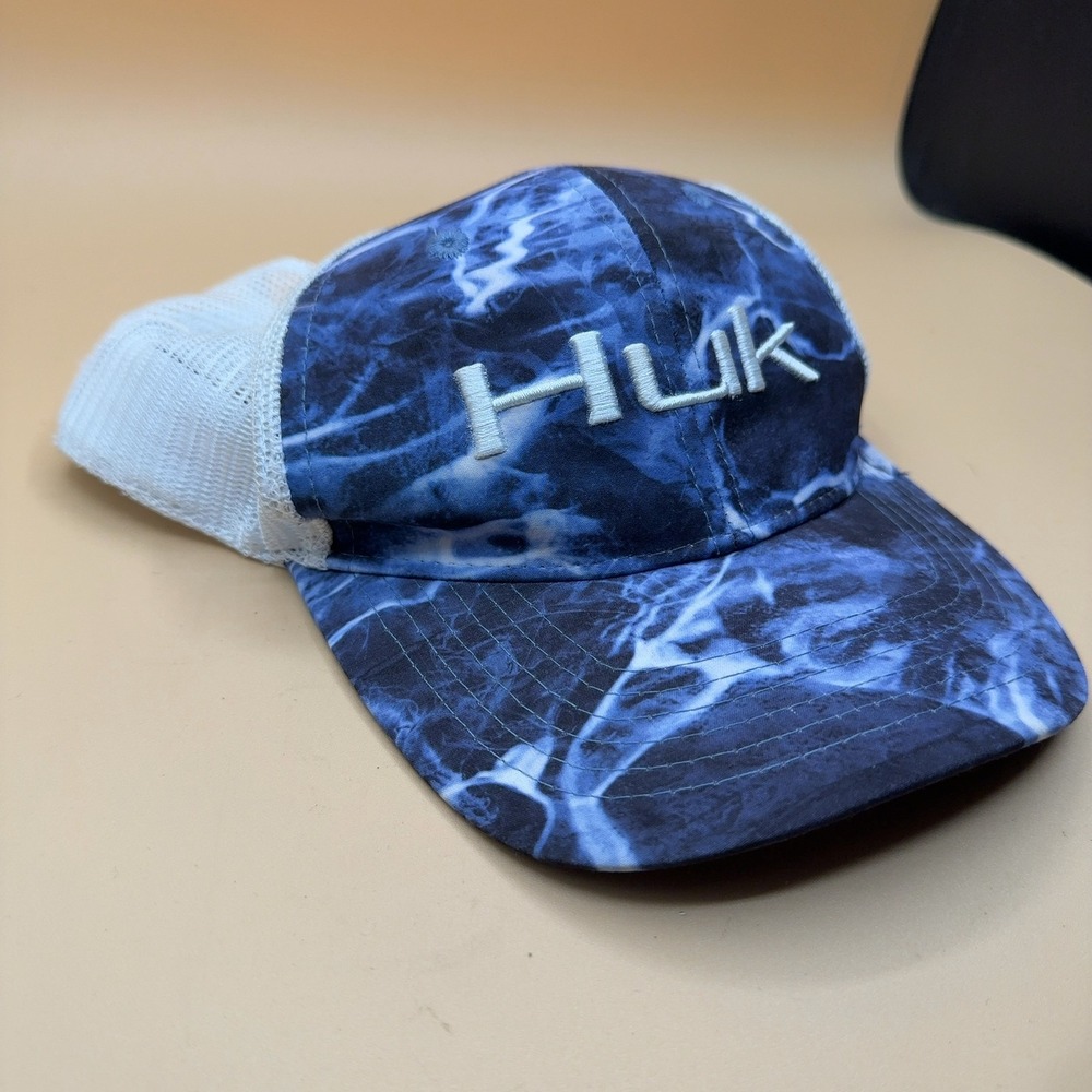 Huk Trucker Hat Snapback Blue Water Camo Print Mesh Back One Size